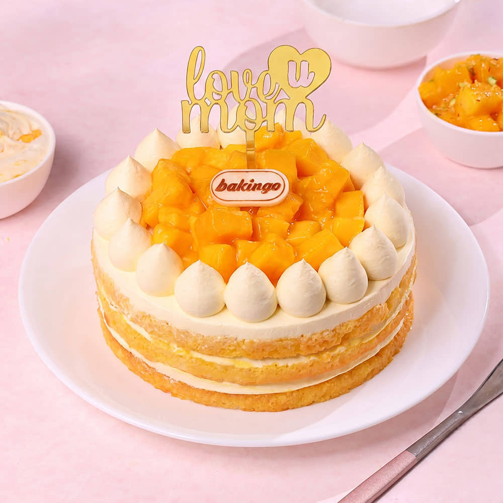 Naked Mango Cake With Love You Mom Topper