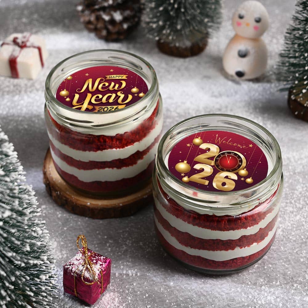 New Year Joy Red Velvet Jar Cake Duo
