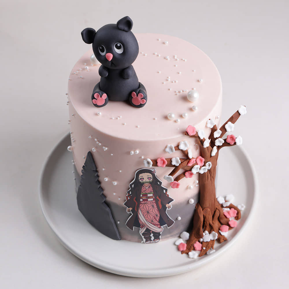 Nezuko Chan Demon Slayer Cake Front Angled View of Nezuko Chan Demon Slayer Cake