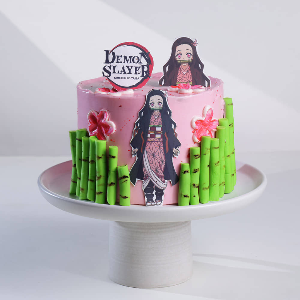 Nezuko Kamado Demon Slayer Theme Cake Front View of Nezuko Kamado Demon Slayer Theme Cake