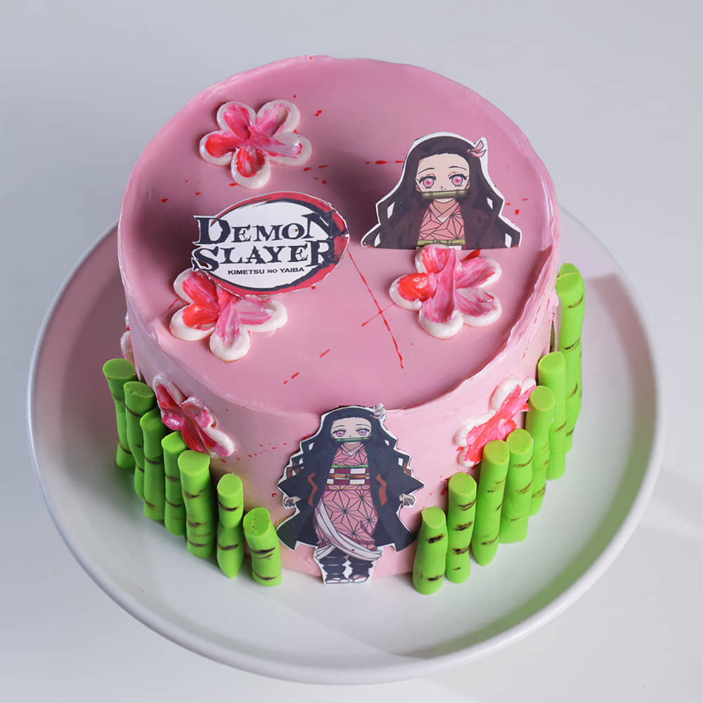 Nezuko Kamado Demon Slayer Theme Cake Top View of Nezuko Kamado Demon Slayer Theme Cake