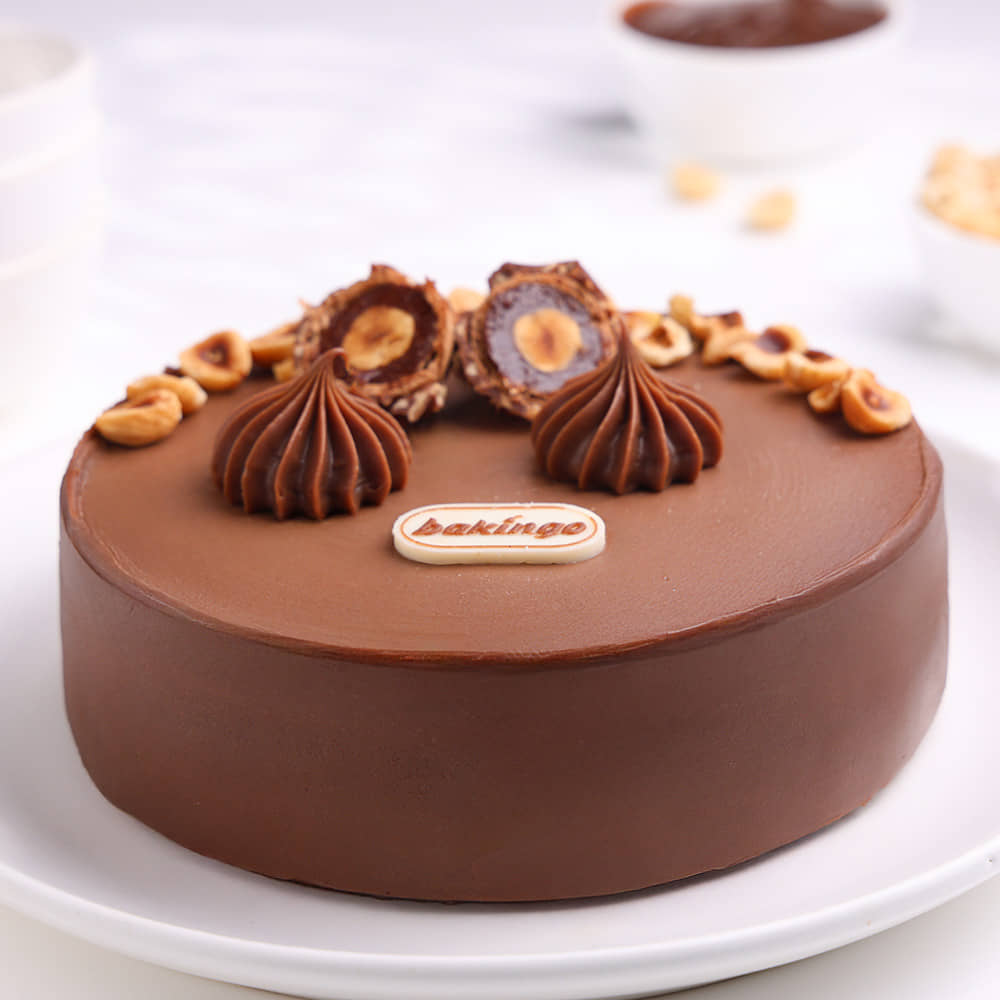 Front View of Ferrero Rocher Chocolate Cake