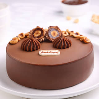Front View of Ferrero Rocher Chocolate Cake