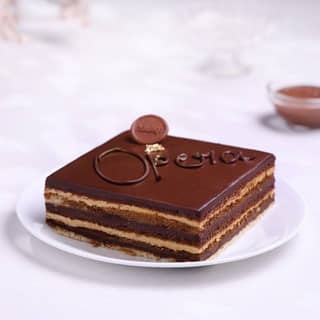 Side View of French La Opera Coffee Choco Cake