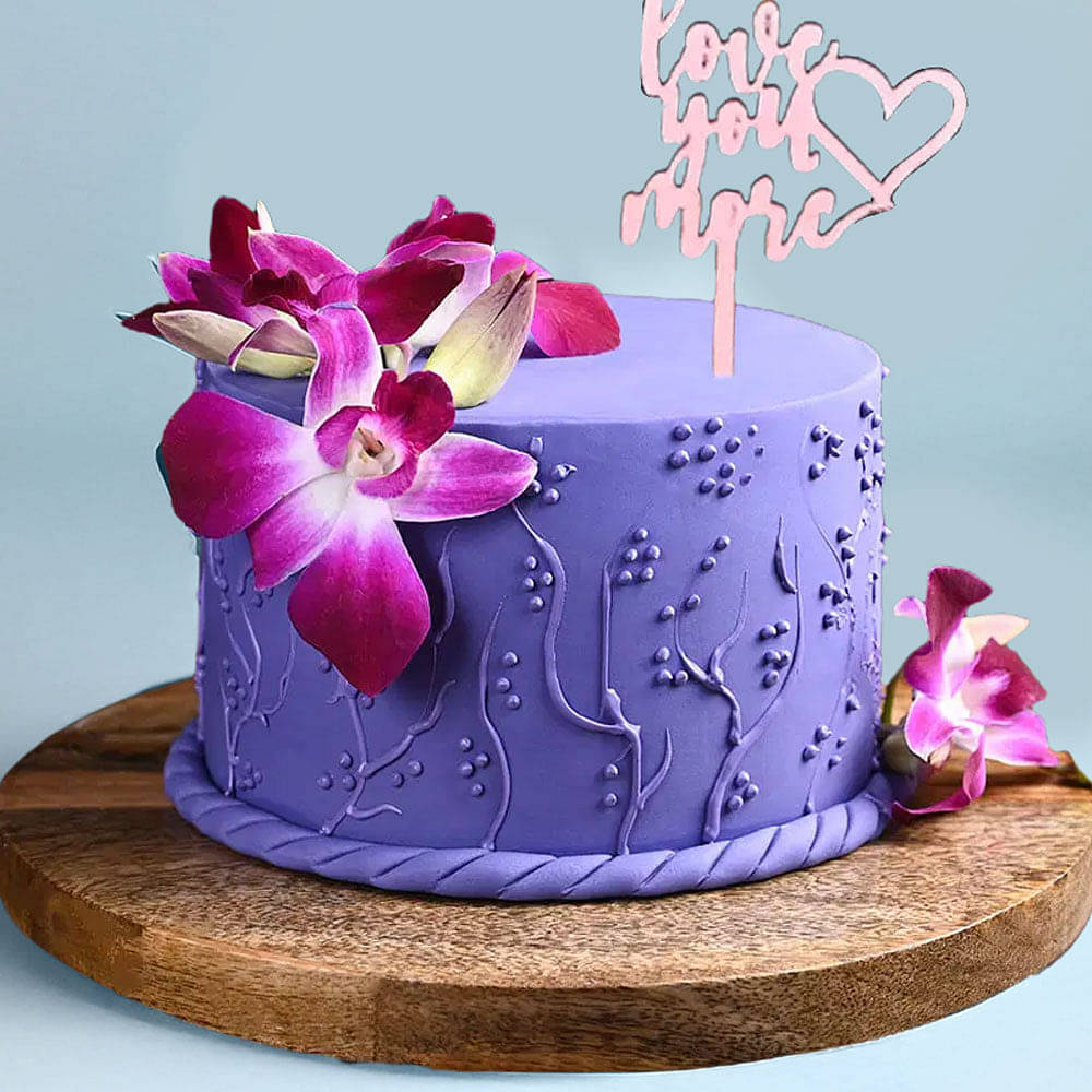 Front View of Orchid Love Valentine Cake