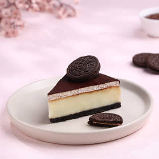 Front View of Classic Oreo Cheesecake Slice Front View of Classic Oreo Cheesecake Slice
