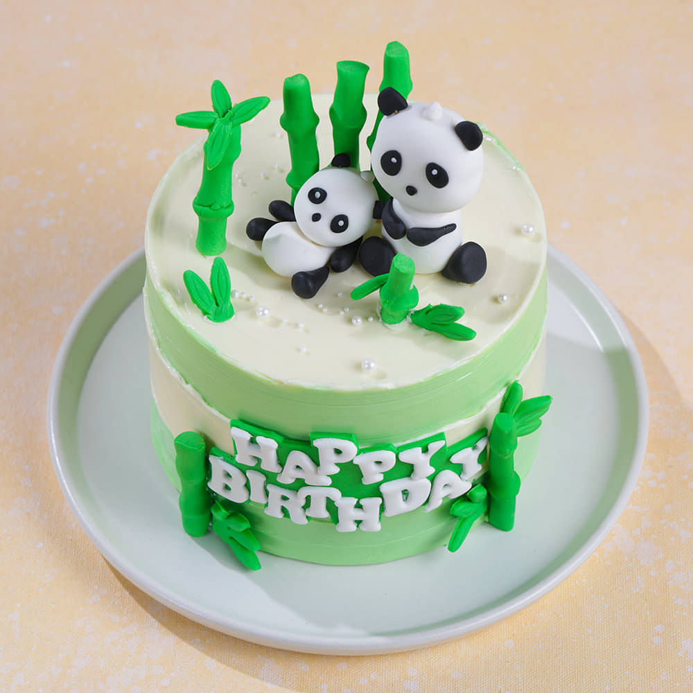 Top View of Panda Theme Cake for Birthday