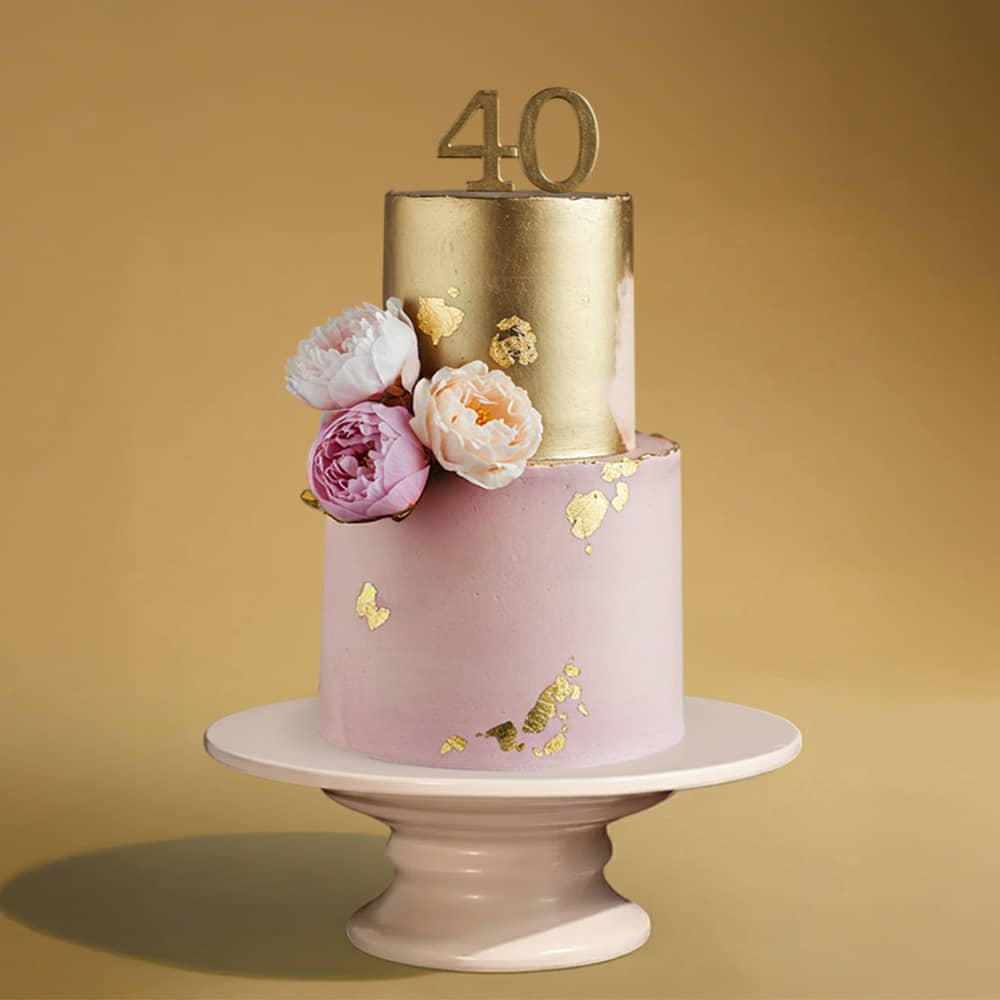 Pastel Flowers Fortieth Birthday Cake