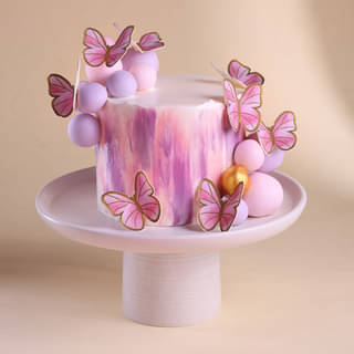 Birthday Cake with Pink Butterfly Decorations Birthday Cake with Pink Butterfly Decorations