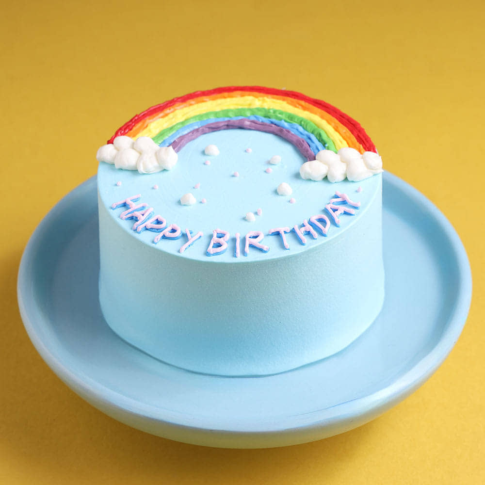 Front View of Rainbow Clouds Bento Cake