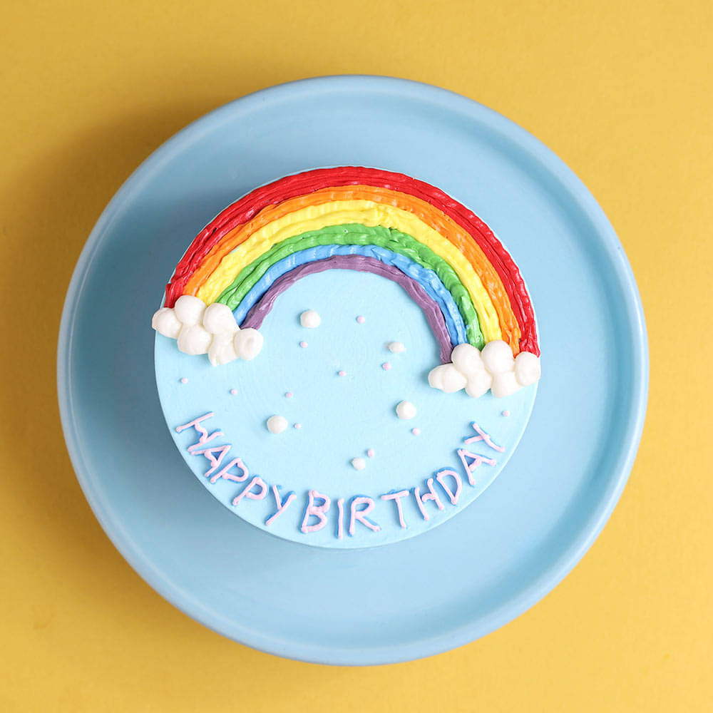 Front View of Rainbow Clouds Bento Cake