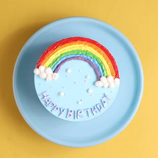 Front View of Rainbow Clouds Bento Cake