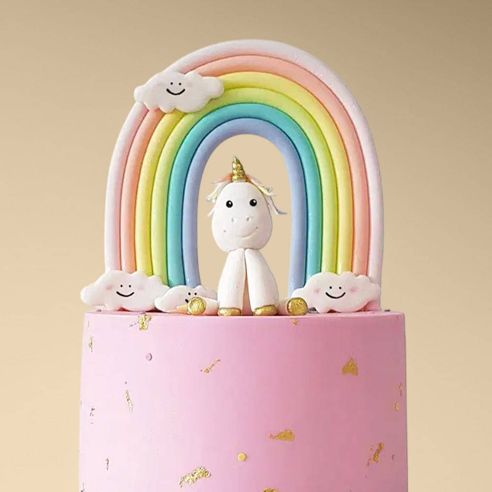 Side View of Pastel Rainbow Unicorn Semi Fondant Cake