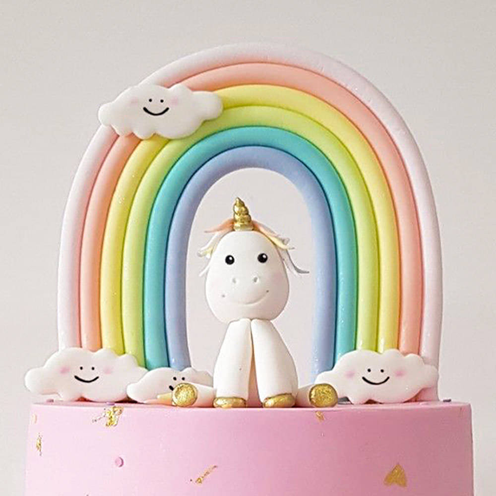 Top View of Pastel Rainbow Unicorn Semi Fondant Cake