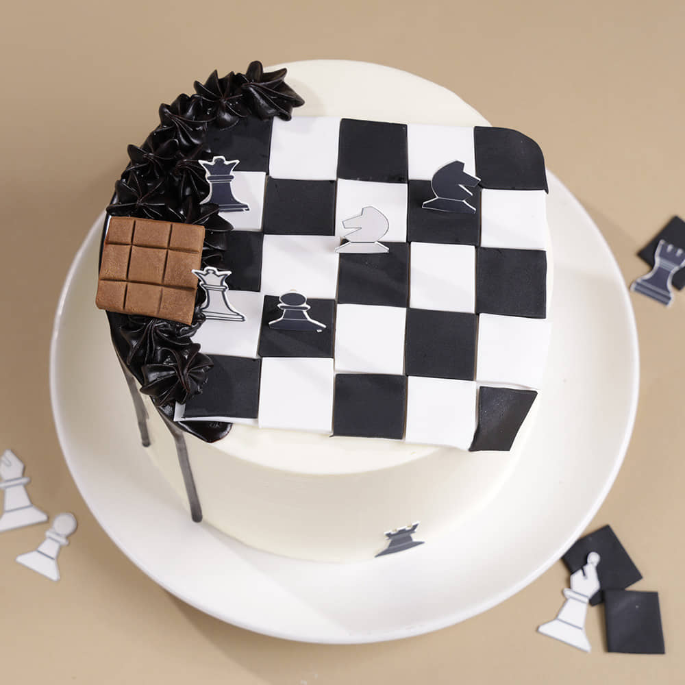 Top View of Pawns N King Chess Cake