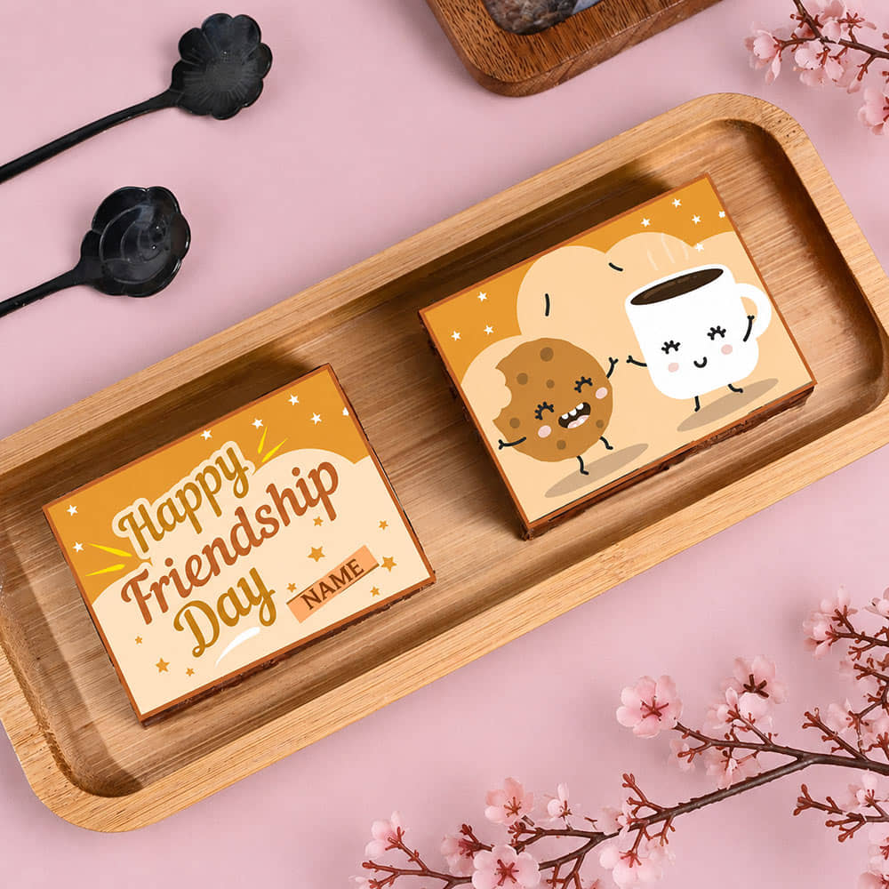 Perfect Pair Friendship Day Walnut Brownie Set Side View of Friendship Day Walnut Brownie