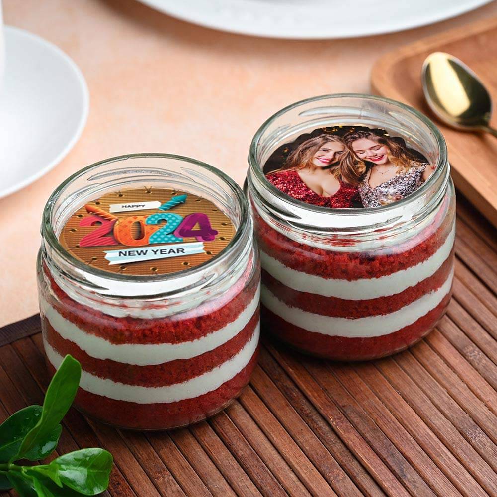 Personalised New Year Red Velvet Jar Cakes