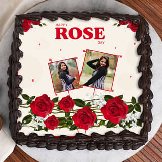 Top View Personalised Rose Photo Cake 
