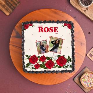 Front View Personalised Rose Photo Cake