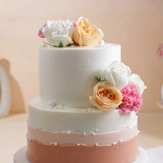 Side View of Petals N Pearls Ombre Cake