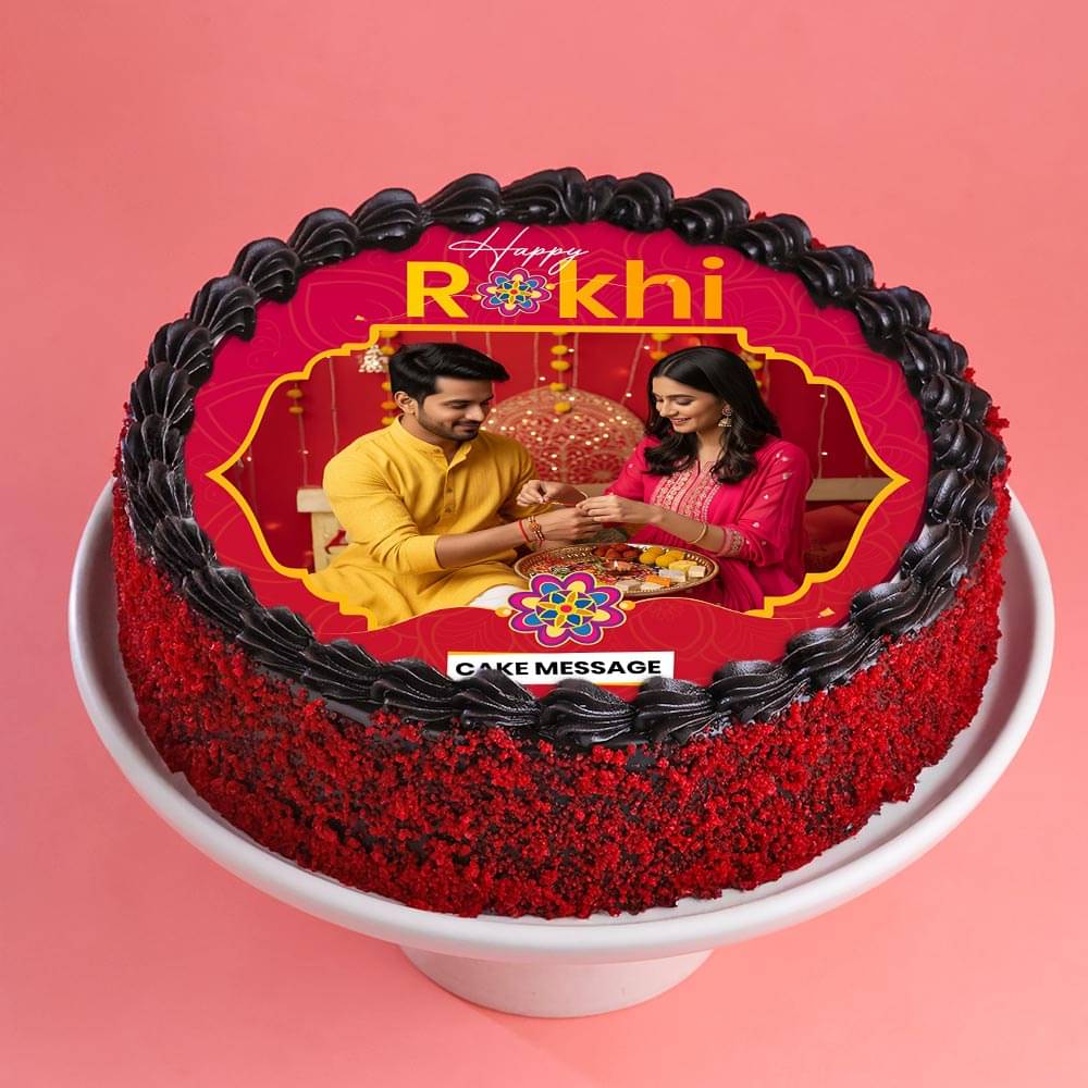 Photo Cake With A Designer Rakhi