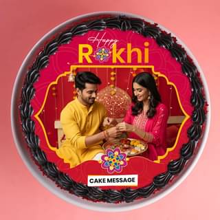 Front View of Photo Cake With A Designer Rakhi