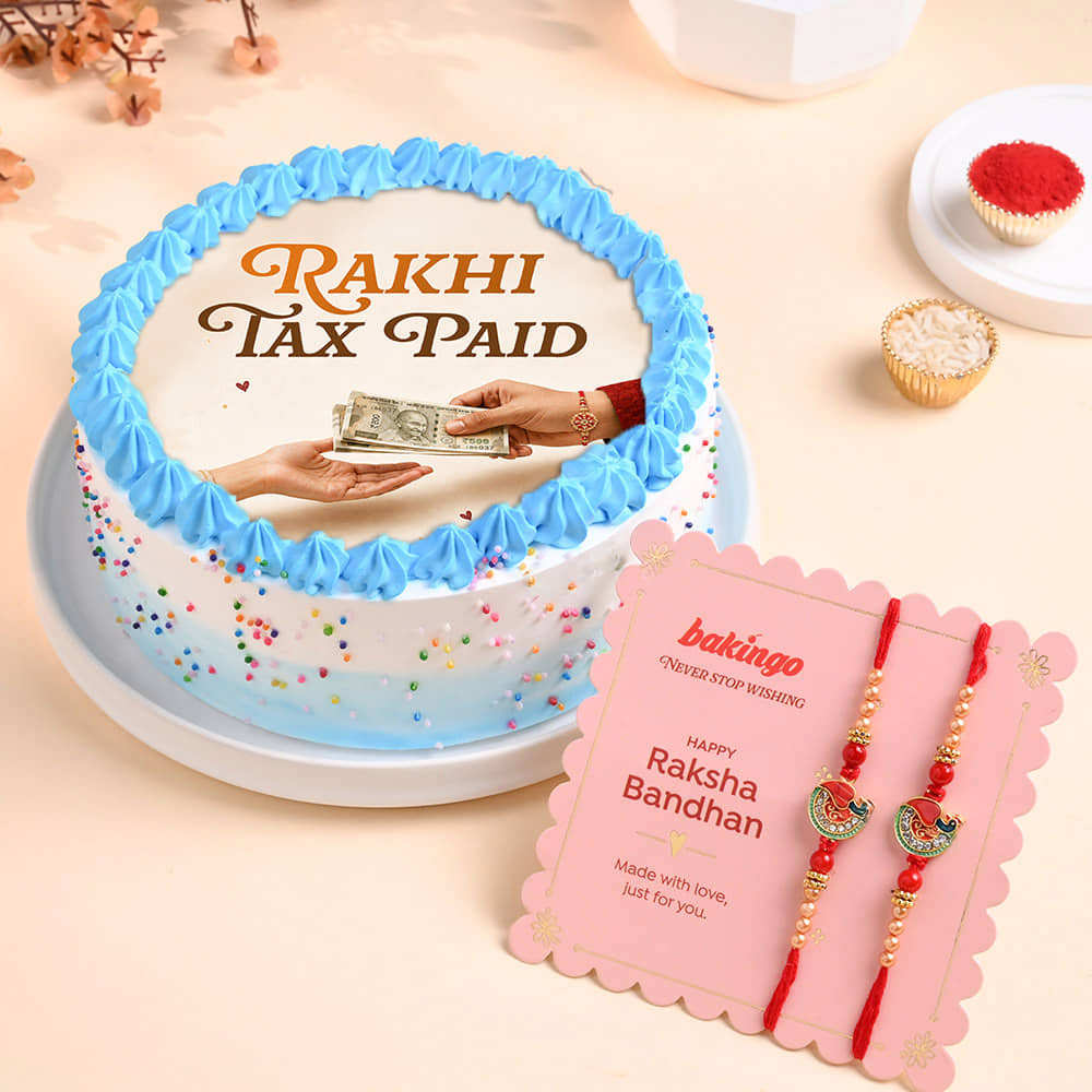 Photo Cake With Designer Rakhi Duo Photo Cake With Designer Rakhi