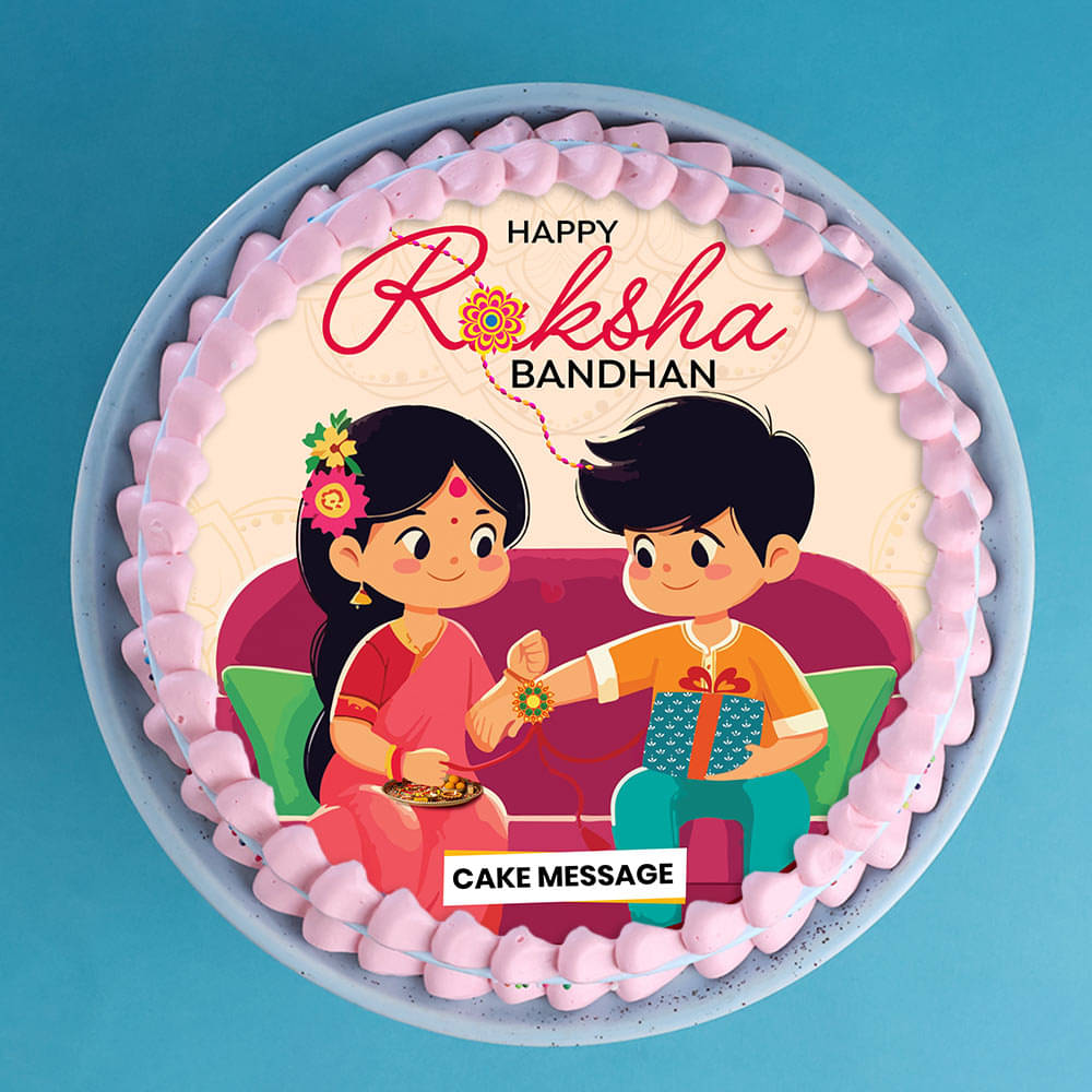 Side View of Photo Cake With Designer Rakhi