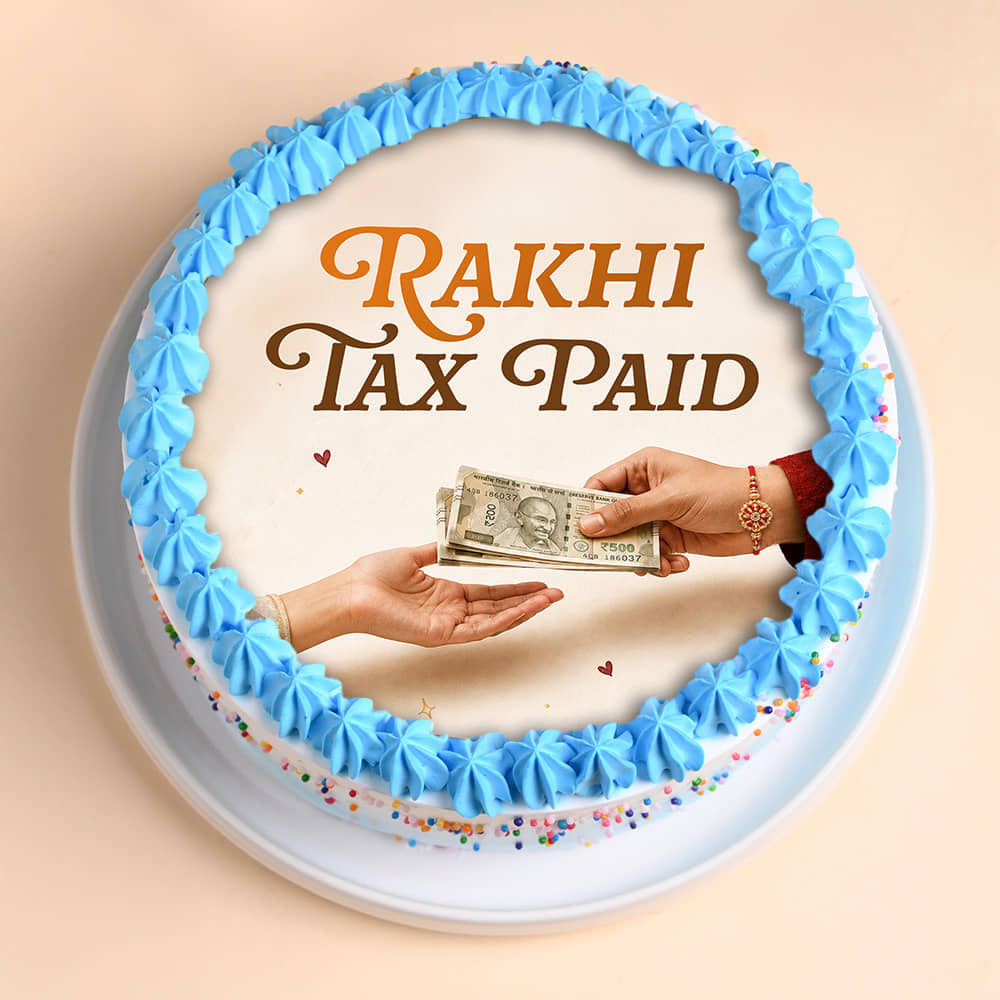 Photo Cake With Designer Rakhi Duo Top View of Photo Cake With Designer Rakhi
