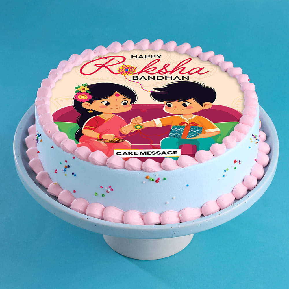 Top View of Photo Cake With Designer Rakhi