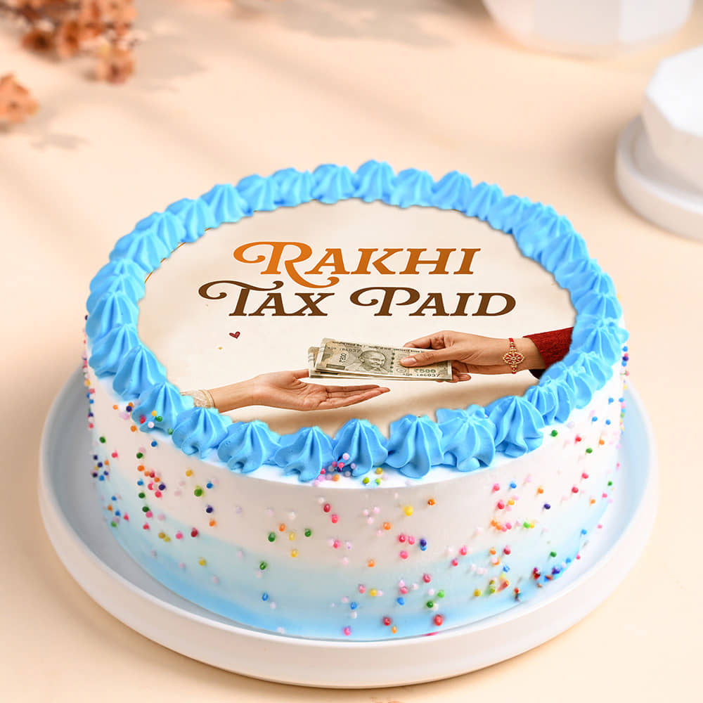 Photo Cake With Designer Rakhi Duo Side View of Photo Cake With Designer Rakhi