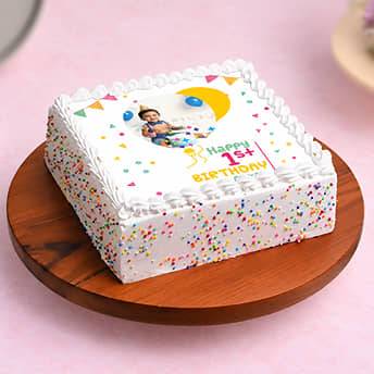 Confetti N Balloons Photo Cake Photo One Year Bday Cake