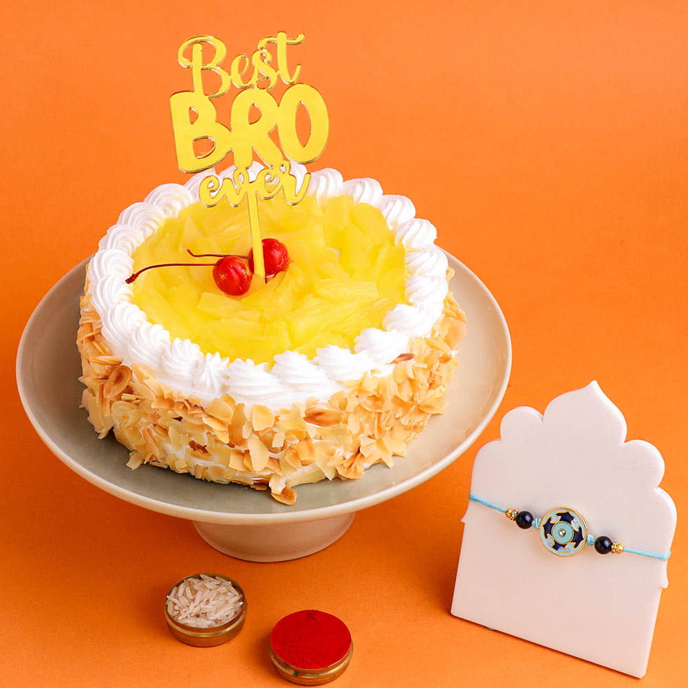 Pineapple Cake N Floral Rakhi For Brother