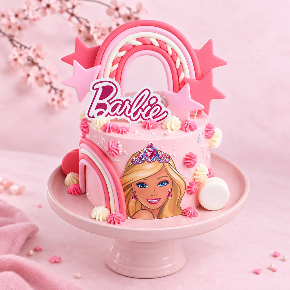 Side View of Pink Barbie Theme Cake