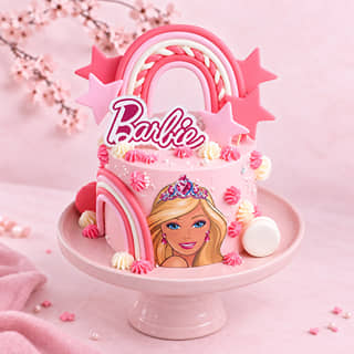 Side View of Pink Barbie Theme Cake Side View of Pink Barbie Theme Cake