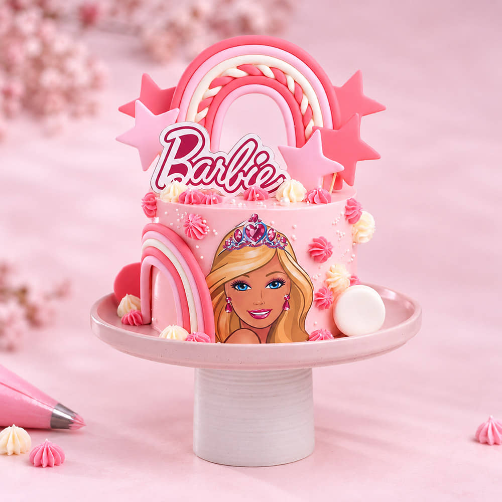 Front View  Pink Barbie Theme Cake