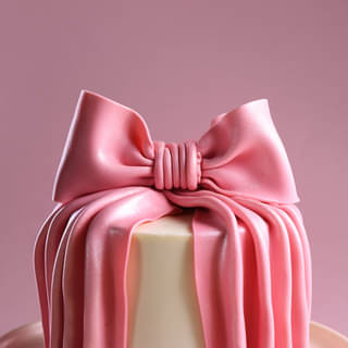 Zoomed View of Pink Bow Bridal Cake