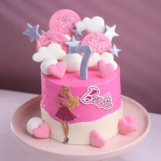 Pink Cloudy Barbie Theme Cake