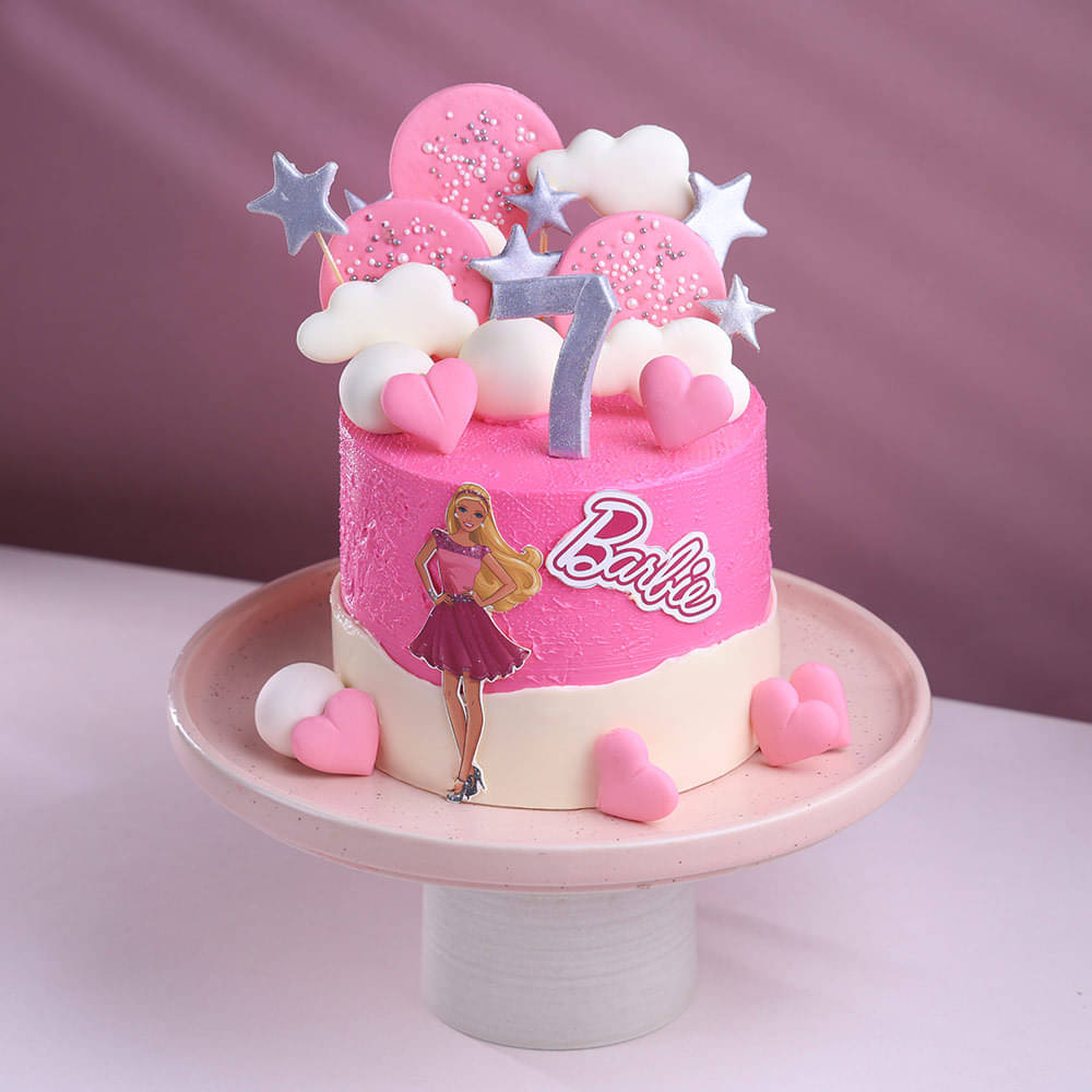 Pink Cloudy Barbie Theme Cake