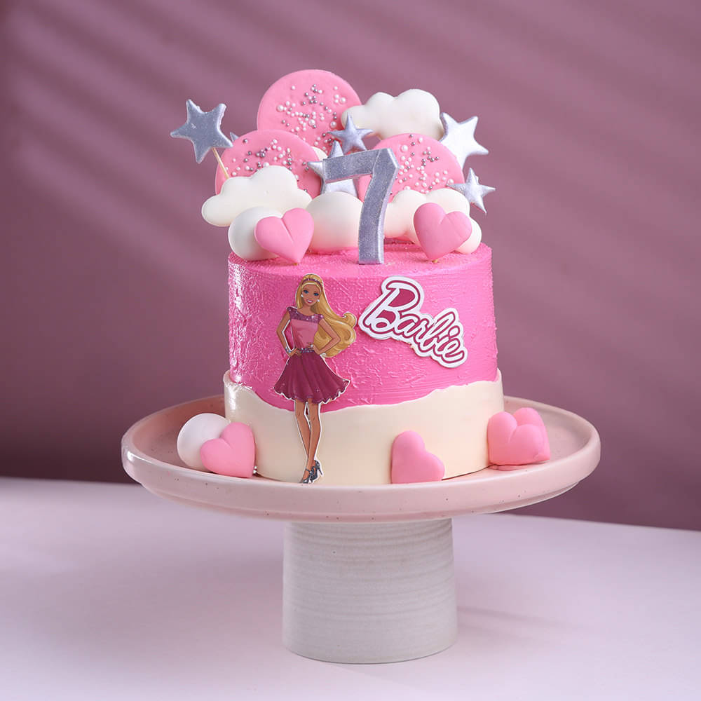 Pink Cloudy Barbie Theme Cake