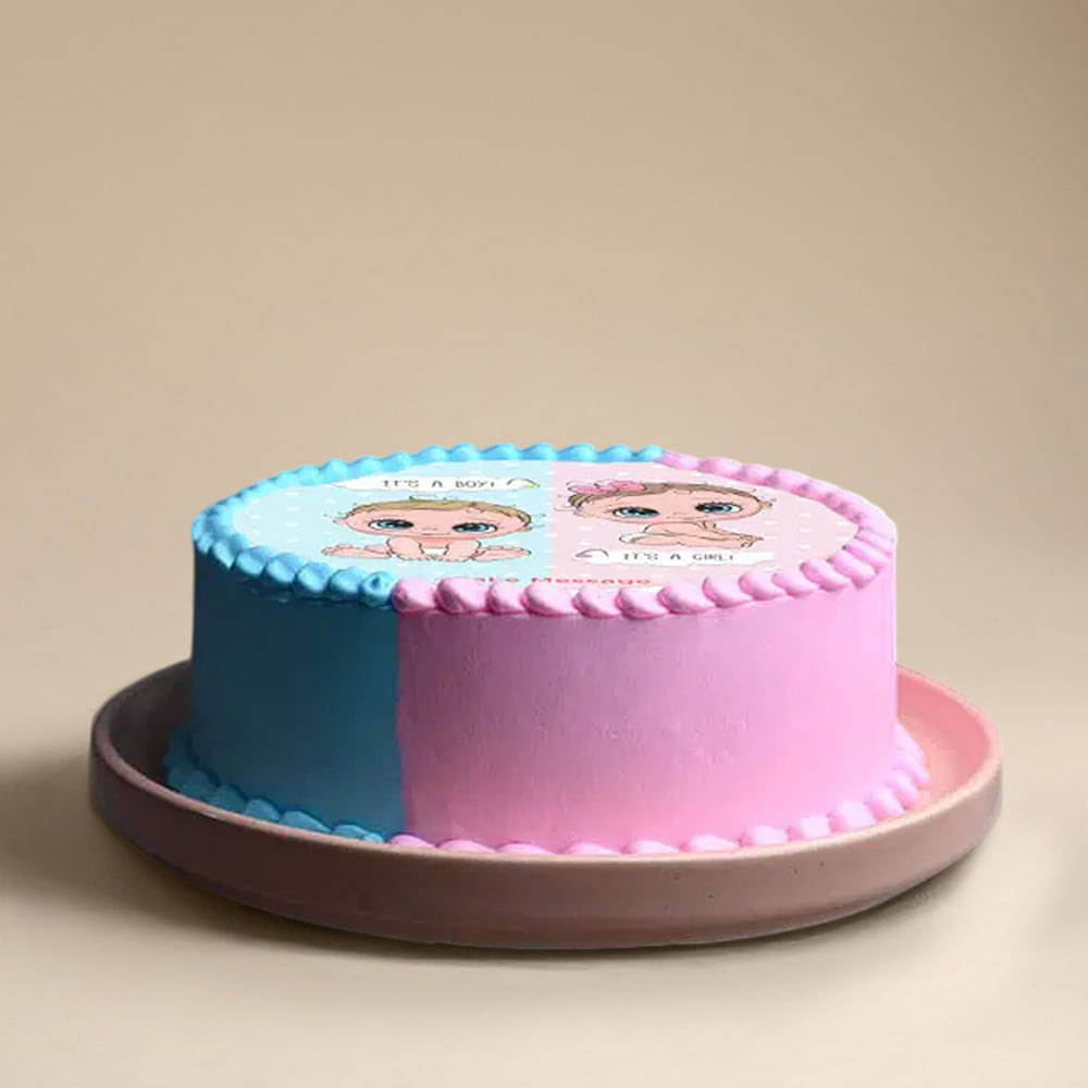 Side View of Pink N Blue Baby Shower Theme Cake