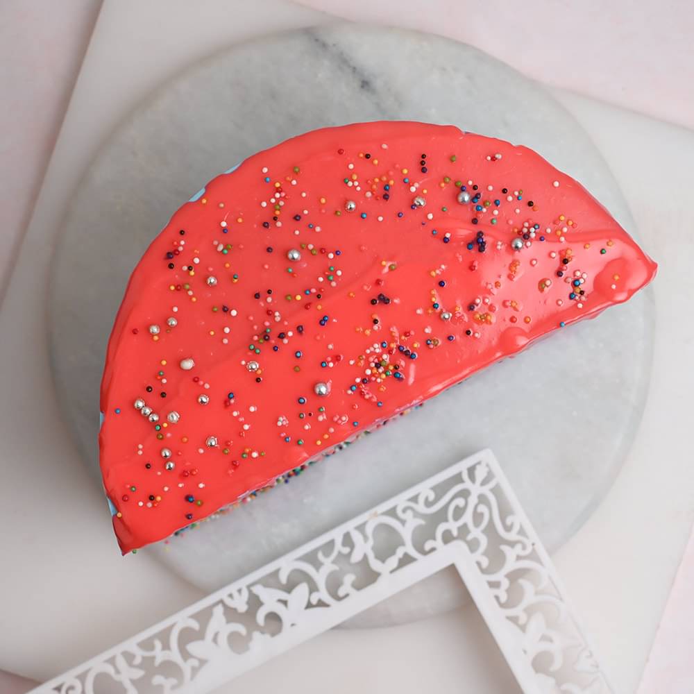 Top View of Colorful Sprinkle Strawberry Half Cake