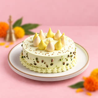 Pistachio Coated Butterscotch Modak Cake topped with dry fruits Pistachio Coated Butterscotch Modak Cake topped with dry fruits