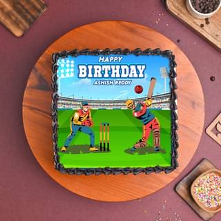 Front View of Pitch Perfect Cricket Photo Cake