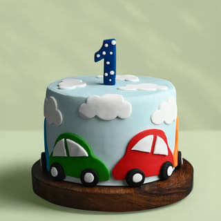 Top View of Playful Car Fondant Cake