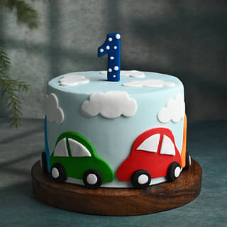 Top View of Playful Car Fondant Cake