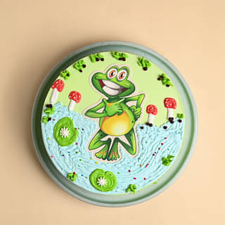 Front View of Playful Frog Paradise Cake