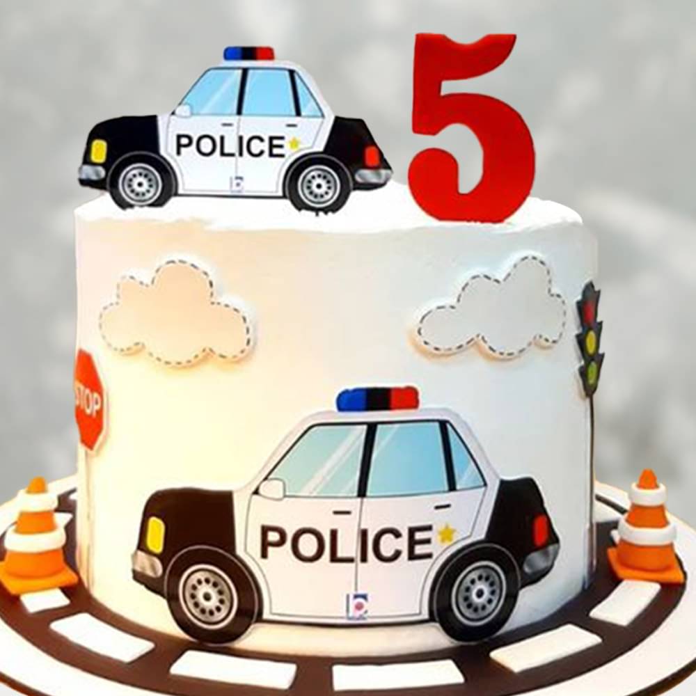 Top View of Police Patrol Car Cream N Sugar Sheet Cake