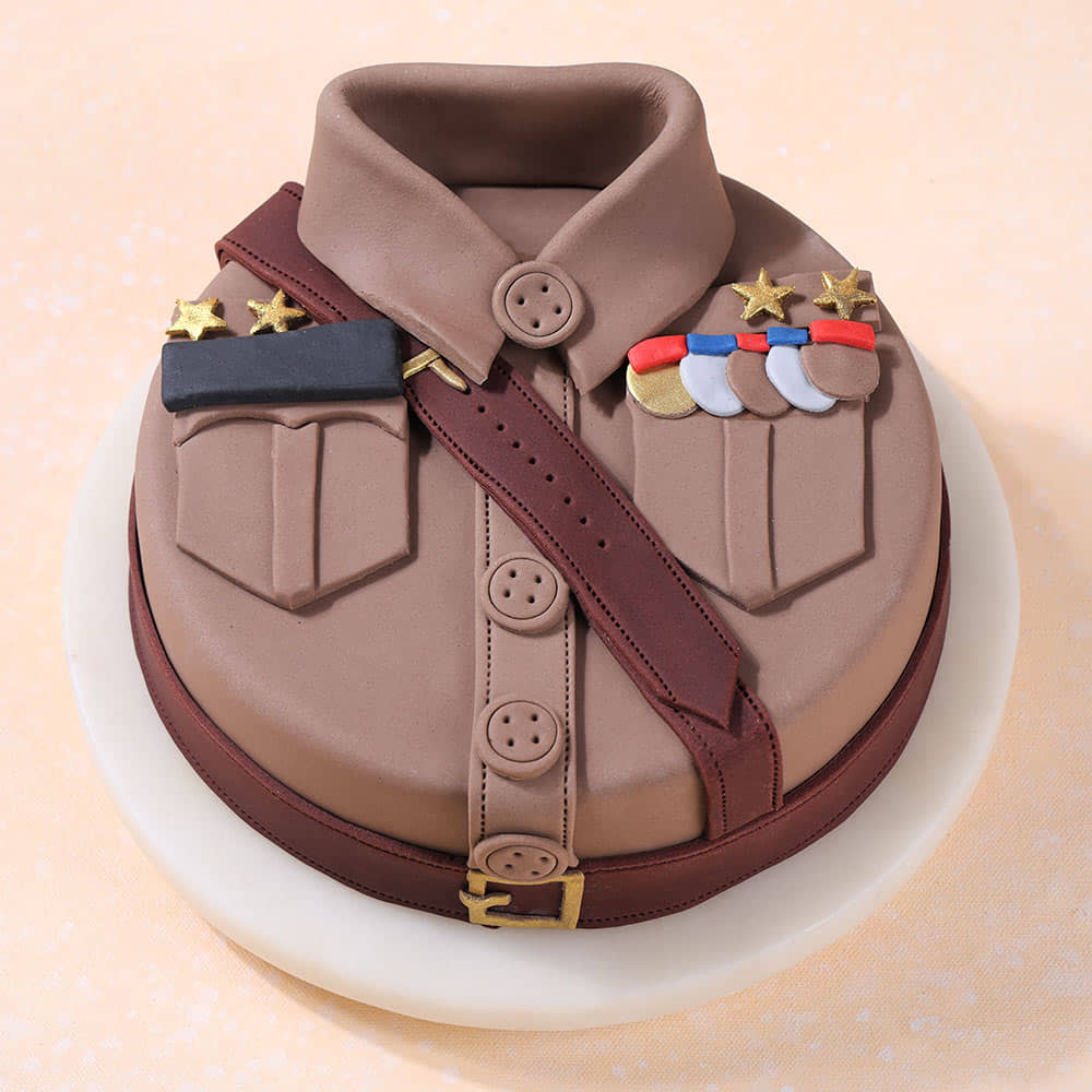 Front View of Police Uniform Themed Cake