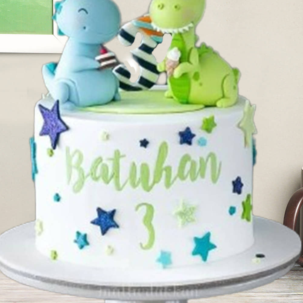 Side View of Prehistoric Adventure Dino Fondant Cake